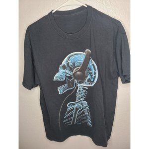 Men's Navy Blue Skull W/ Headphones Graphic Print Tee Shirt T-Shirt Large